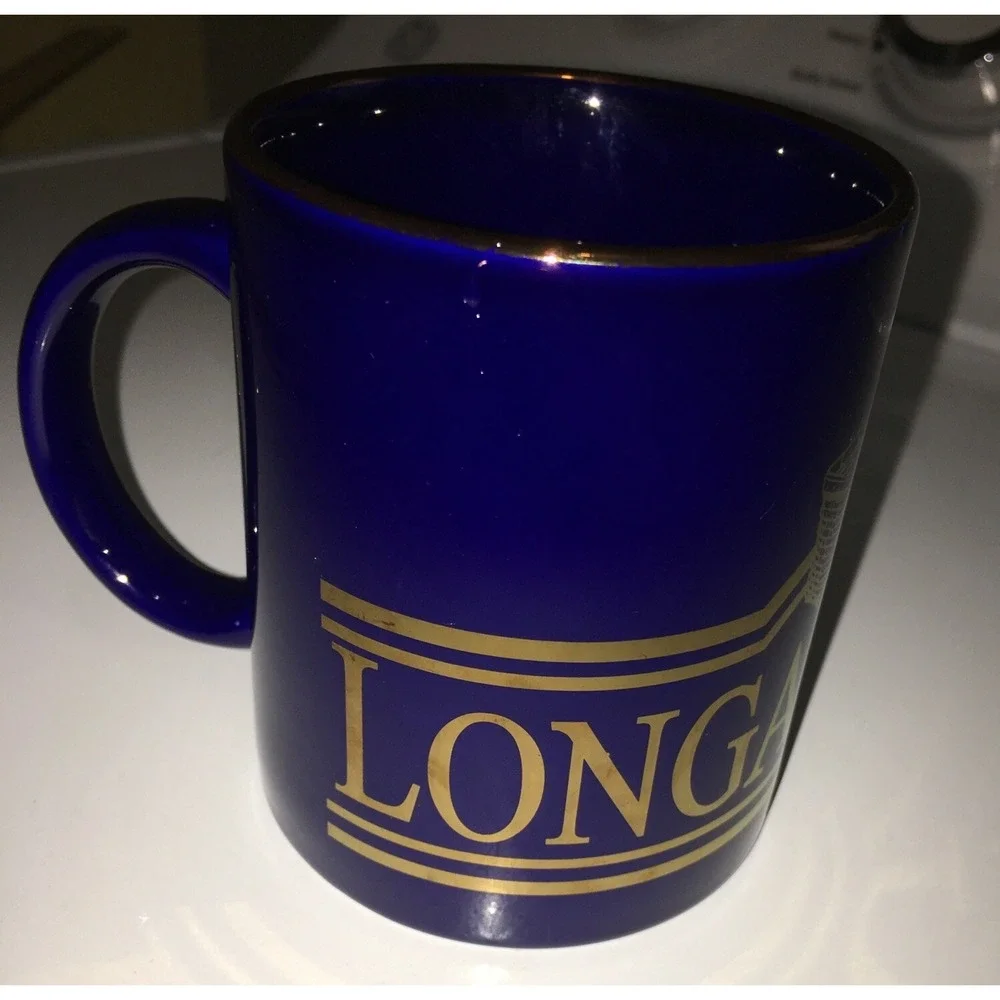 LONGABERGER‎ Basket Company COFFEE Cup Navy with Gold Basket Logo Very Rare